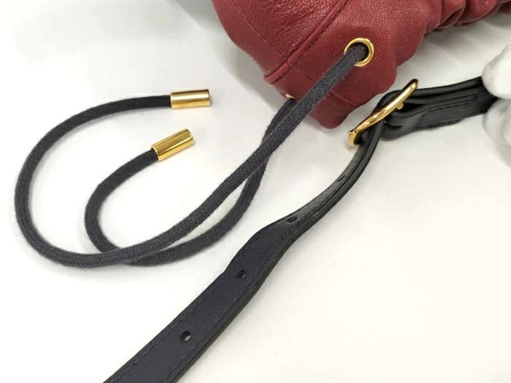 Gucci Horsebit Drawstring Shoulder Bag Leather Red Navy Blue - Picture 5 of 10